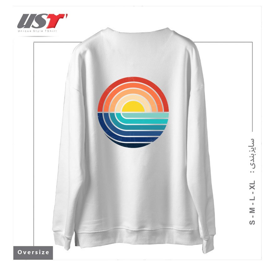 طرح SUNSET AND WAVES سوییشرت اورسایزرنگ سفید