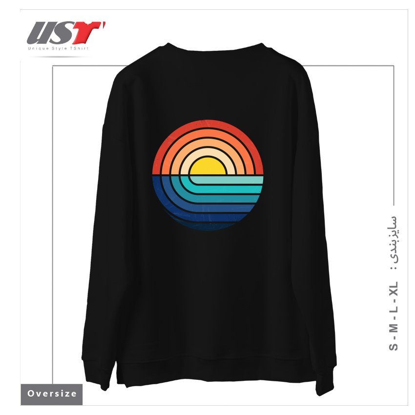 طرح SUNSET AND WAVES سوییشرت اورسایزرنگ مشکی