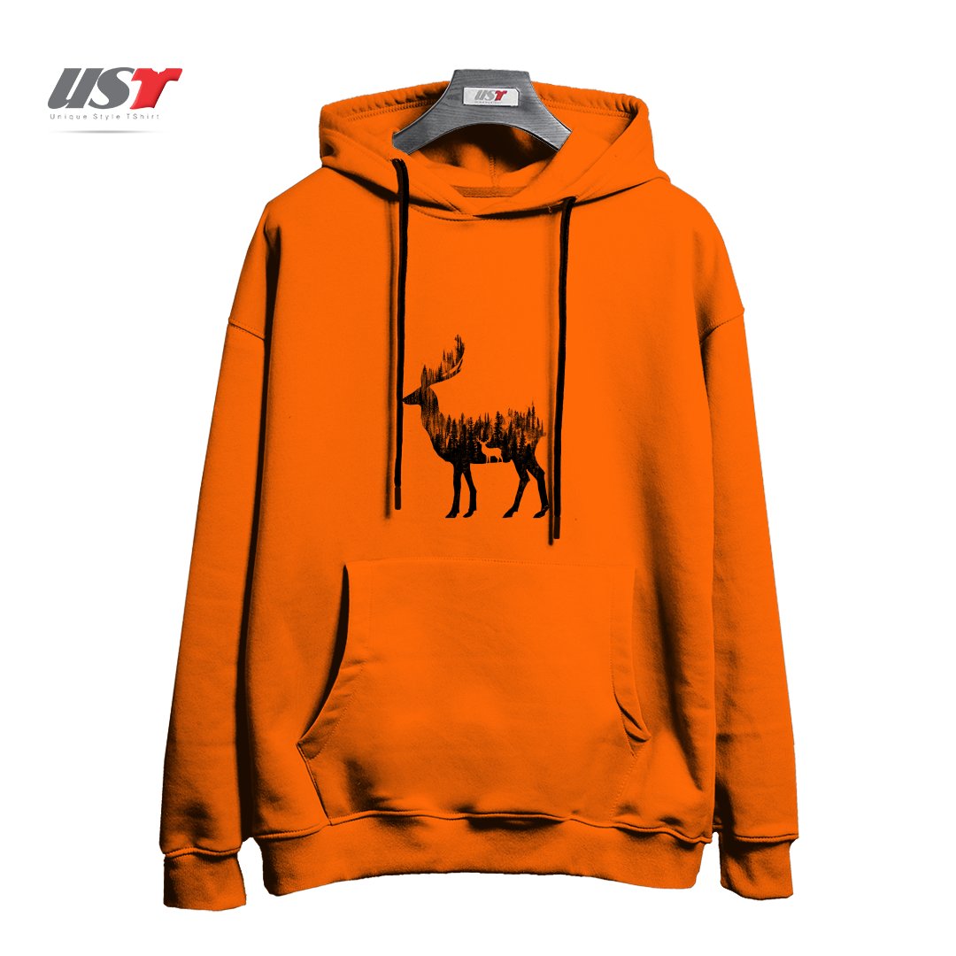 طرح THE DEER هودی اورسایزرنگ نارنجی