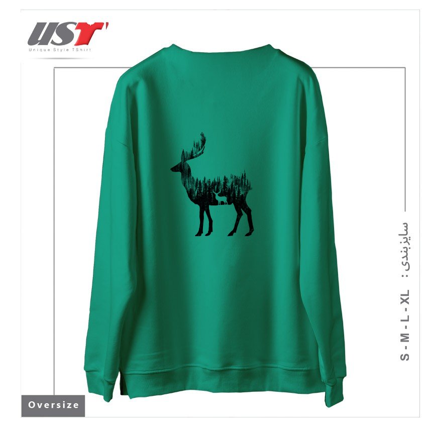 طرح THE DEER سوییشرت اورسایزرنگ سبز سدری