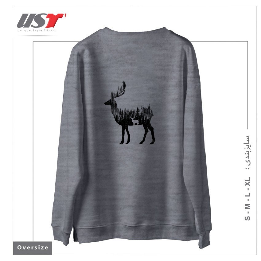 طرح THE DEER سوییشرت اورسایزرنگ طوسی ملانژ