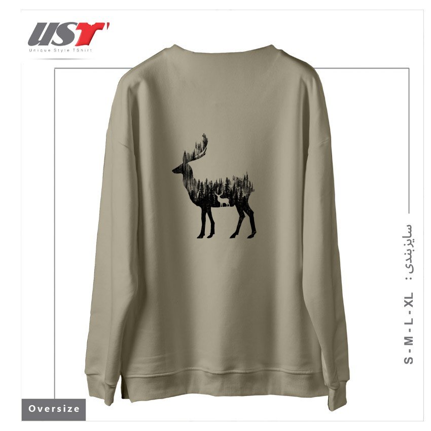 طرح THE DEER سوییشرت اورسایزرنگ نخودی