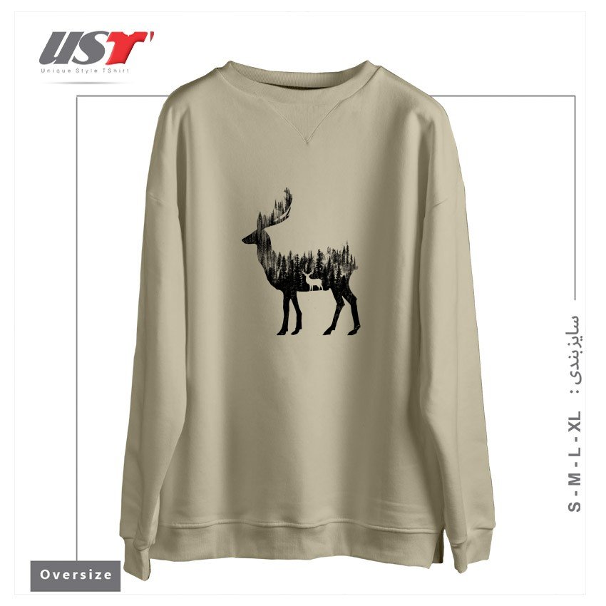 طرح THE DEER سوییشرت اورسایزرنگ نخودی