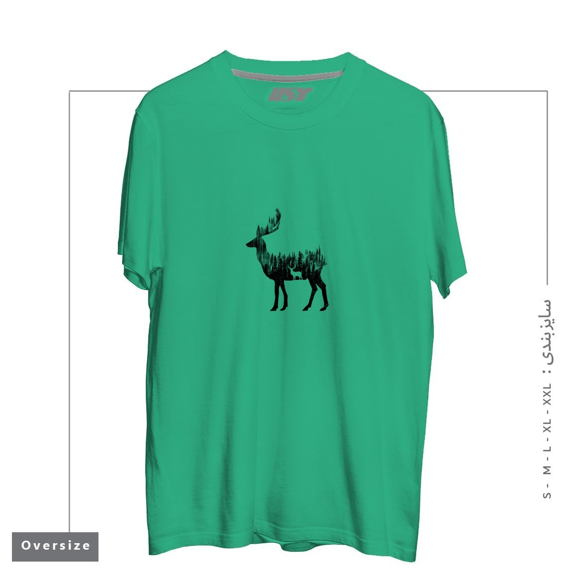 طرح THE DEER تیشرت اورسایزرنگ سبز