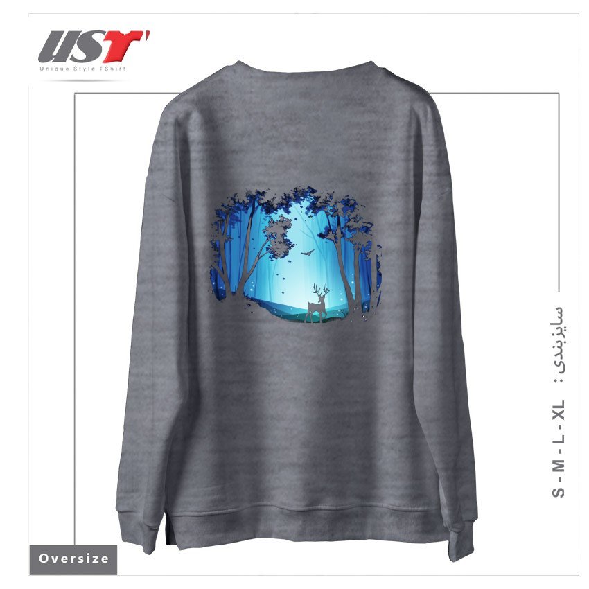 طرح THE HEART OF THE FOREST سوییشرت اورسایزرنگ طوسی ملانژ