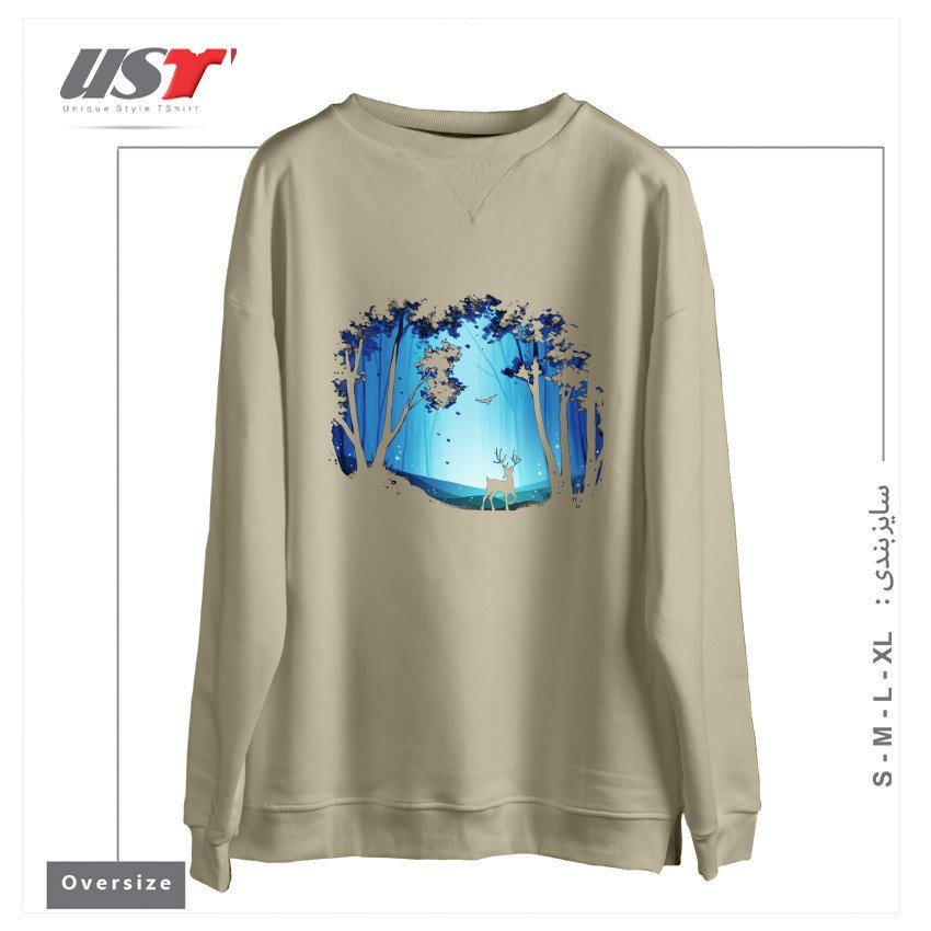 طرح THE HEART OF THE FOREST سوییشرت اورسایزرنگ نخودی