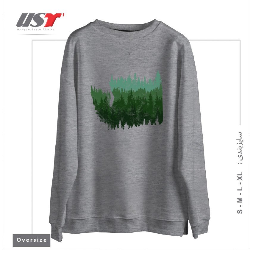 طرح THE WASHINGTON ESCAPE سوییشرت اورسایزرنگ طوسی ملانژ