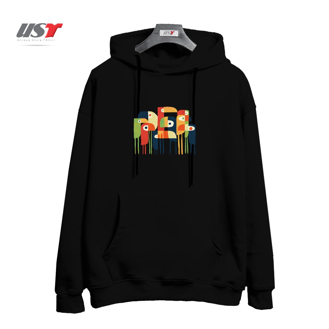 طرح TROPICAL TOUCAN هودی اورسایزرنگ مشکی