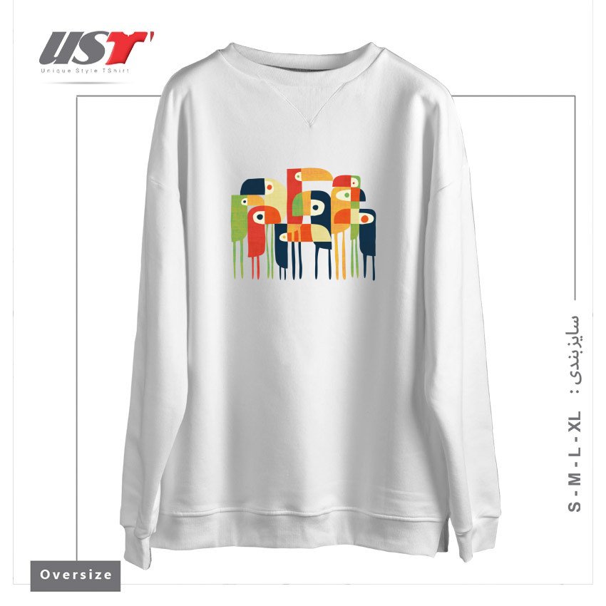 طرح TROPICAL TOUCAN سوییشرت اورسایزرنگ سفید