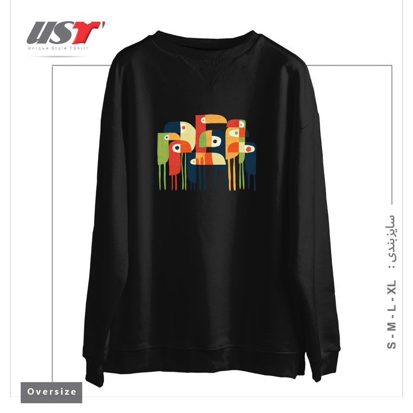 طرح TROPICAL TOUCAN سوییشرت اورسایزرنگ مشکی