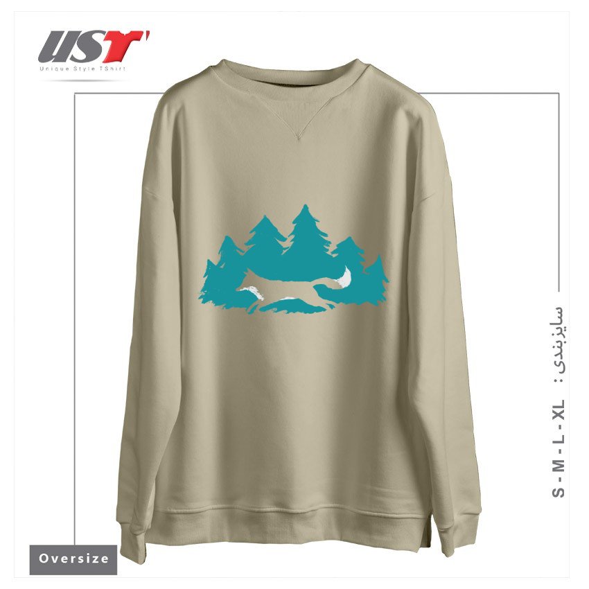 طرح WILD CREATURE سوییشرت اورسایزرنگ نخودی