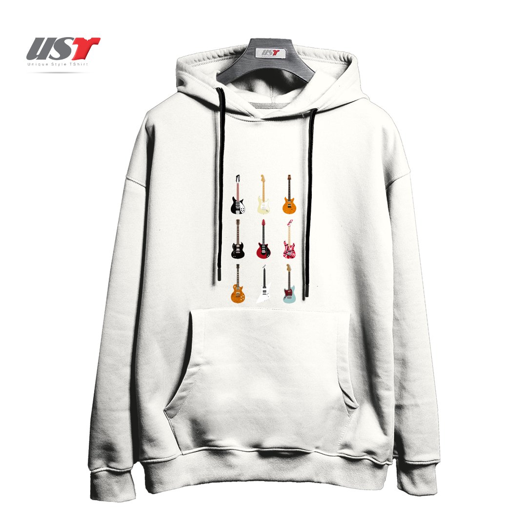 طرح EPIC GUITARS OF ROCK هودی اورسایزرنگ سفید