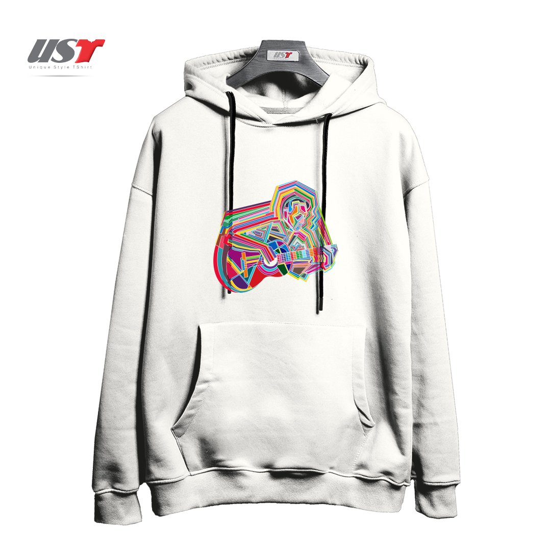 طرح GUITARIST هودی اورسایزرنگ سفید