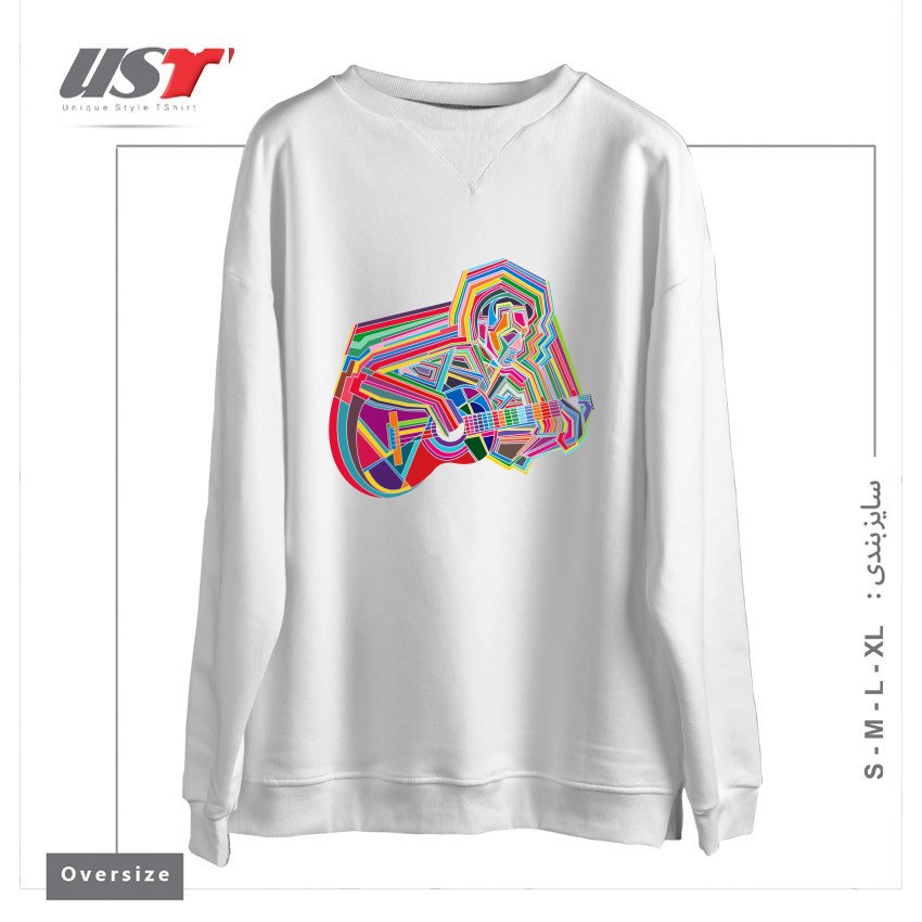 طرح GUITARIST سوییشرت اورسایزرنگ سفید