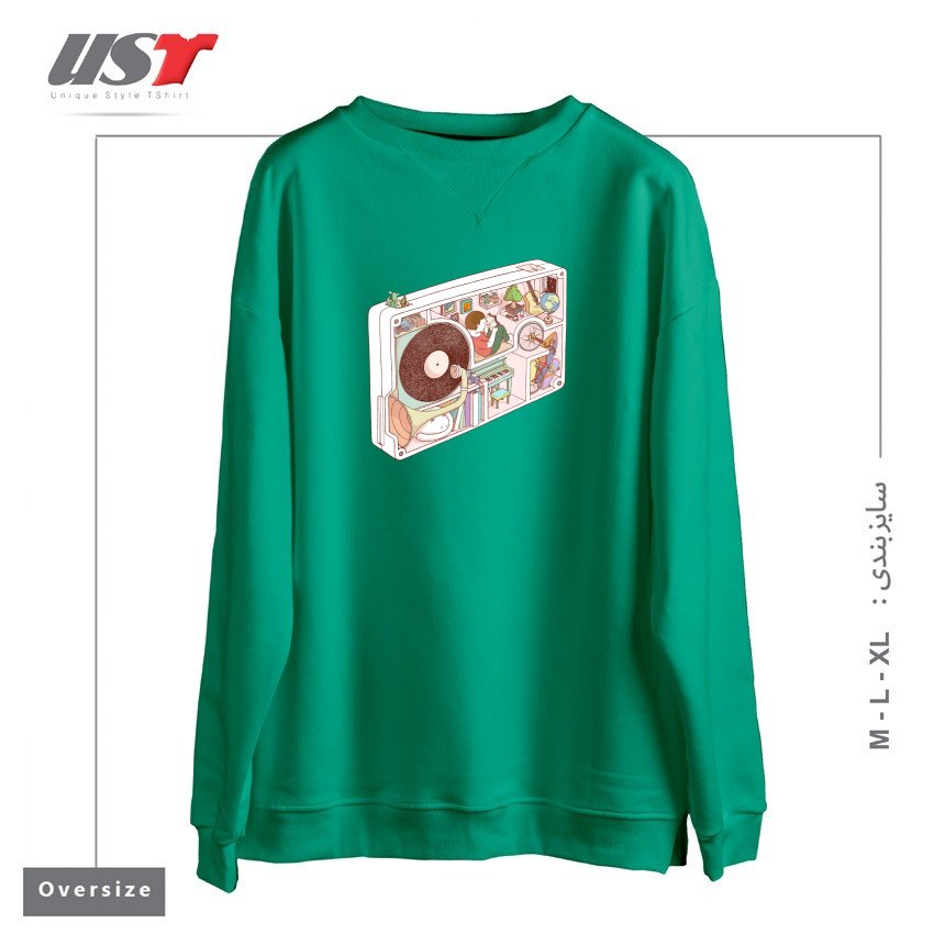 طرح INSIDE ANALOG2 سوییشرت اورسایزرنگ سبز سدری