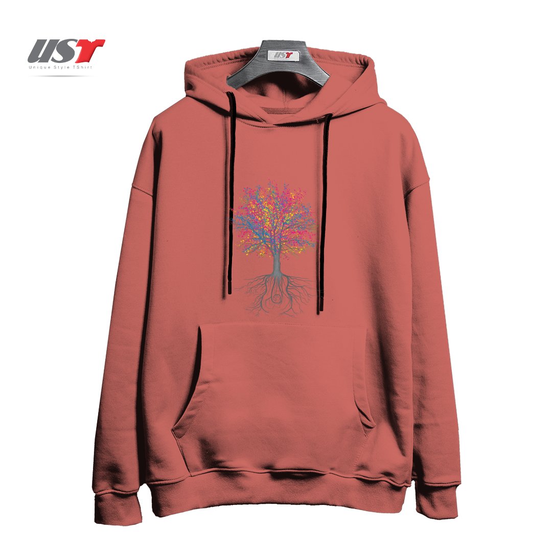 طرح IT GROWS ON TREES هودی اورسایزرنگ آجری