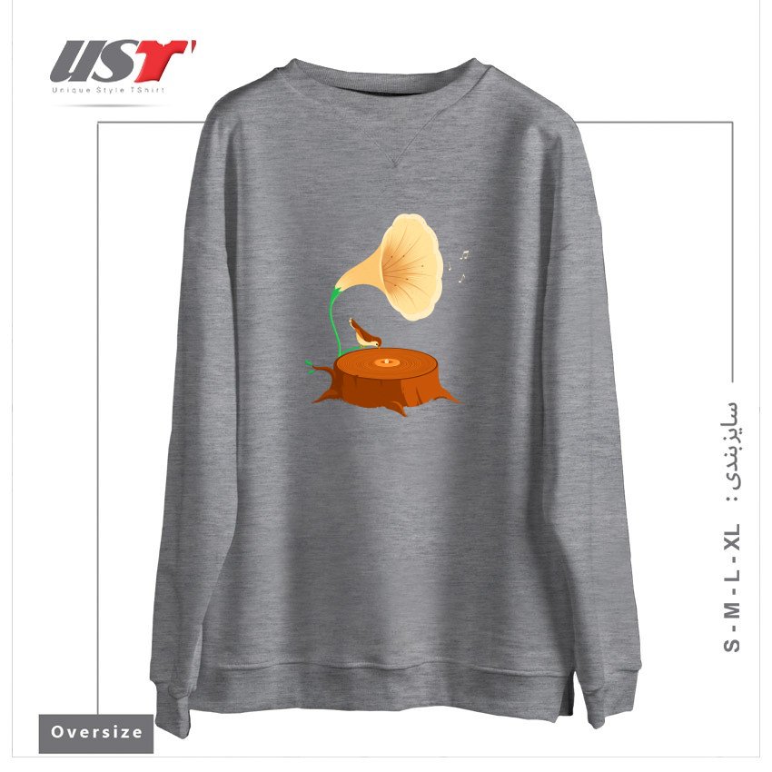 طرح LISTEN TO MOTHER NATURE سوییشرت اورسایزرنگ طوسی ملانژ