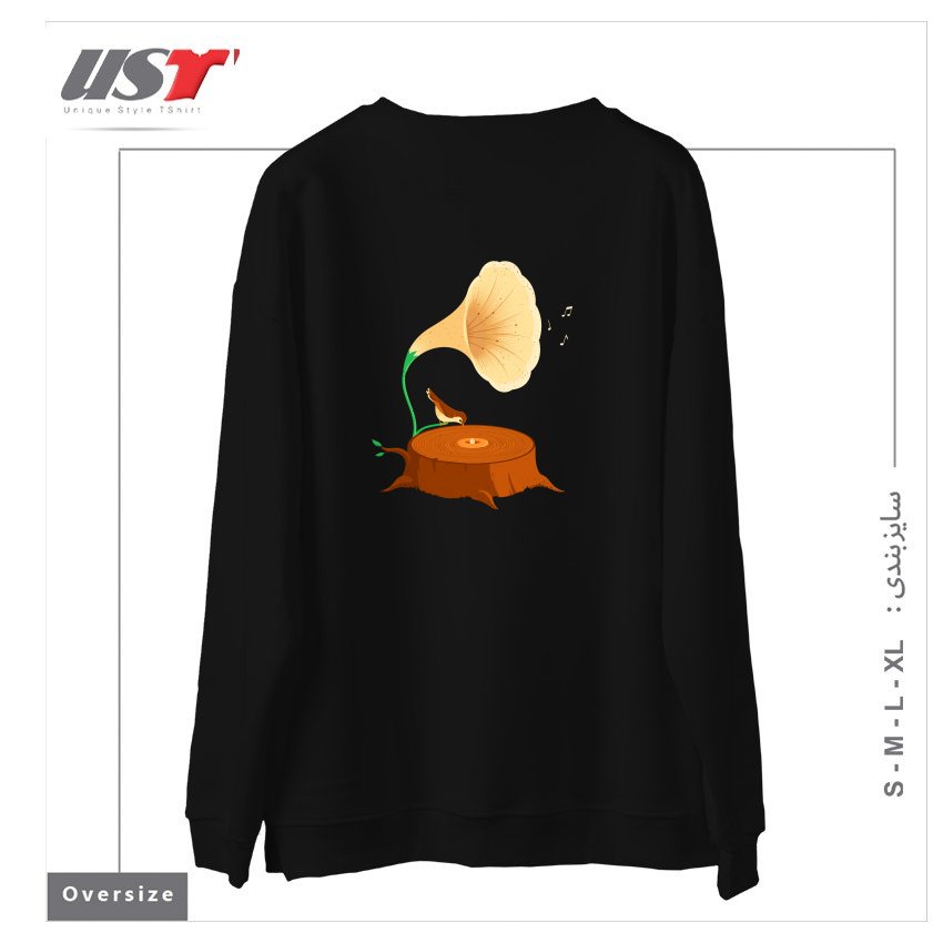 طرح LISTEN TO MOTHER NATURE سوییشرت اورسایزرنگ مشکی