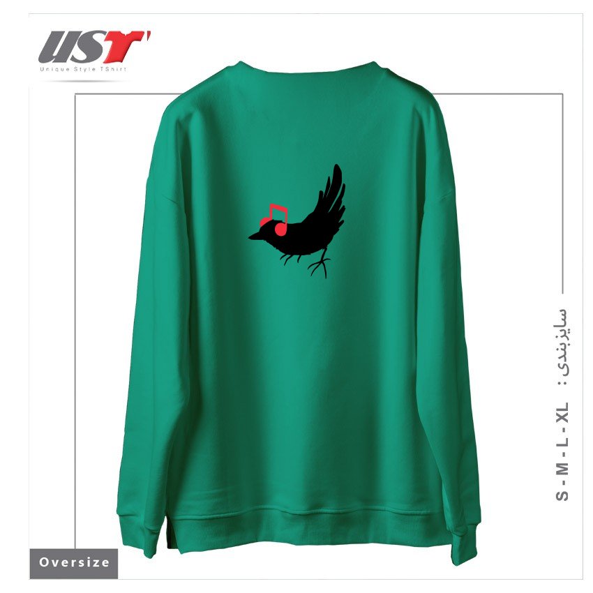 طرح LISTENING TO MY SONG سوییشرت اورسایزرنگ سبز سدری