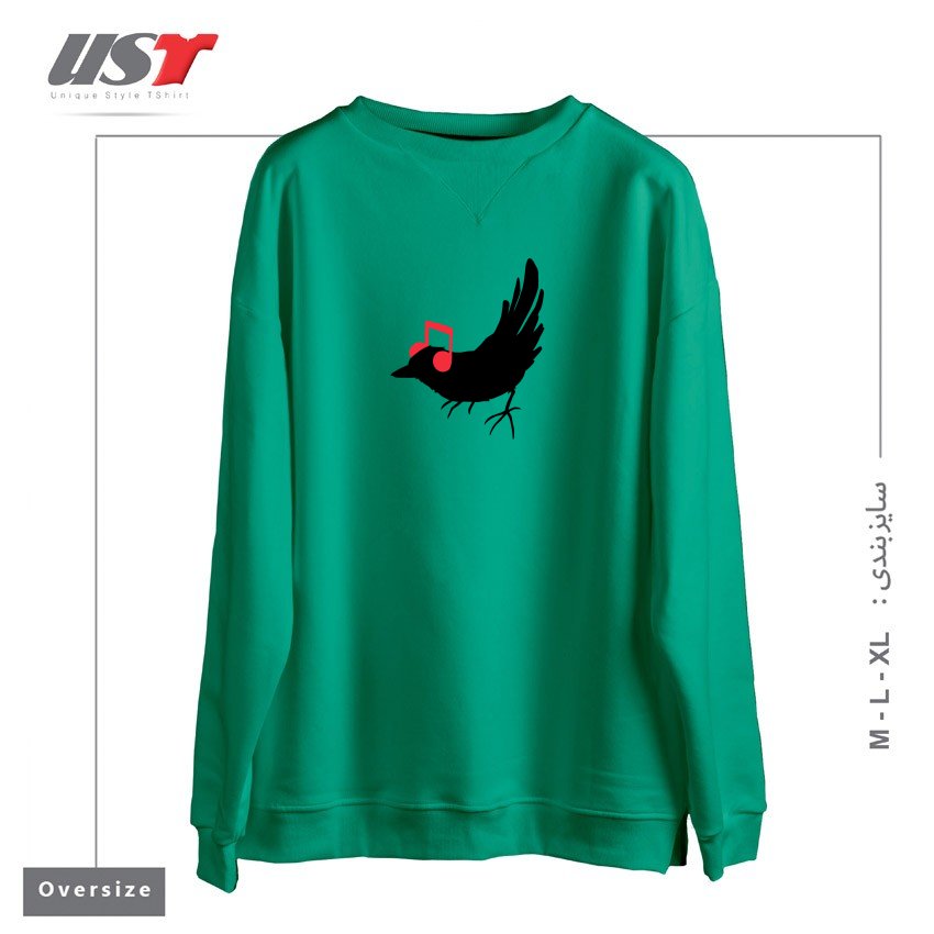 طرح LISTENING TO MY SONG سوییشرت اورسایزرنگ سبز سدری