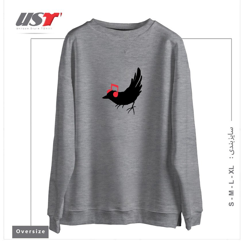 طرح LISTENING TO MY SONG سوییشرت اورسایزرنگ طوسی ملانژ