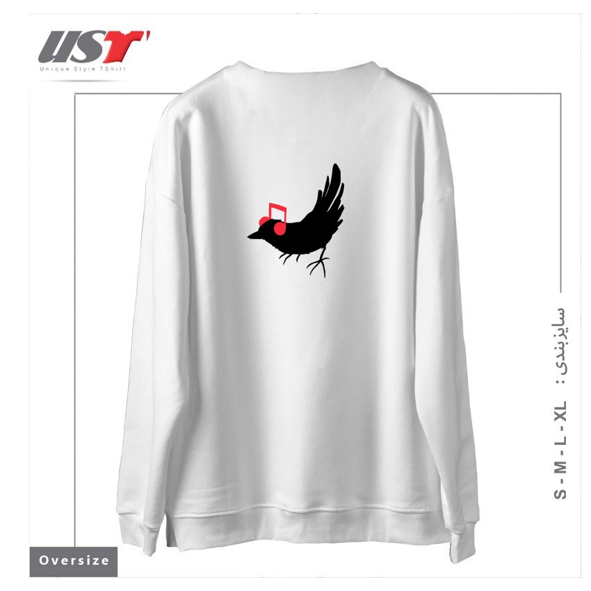 طرح LISTENING TO MY SONG سوییشرت اورسایزرنگ سفید