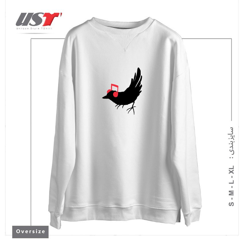 طرح LISTENING TO MY SONG سوییشرت اورسایزرنگ سفید