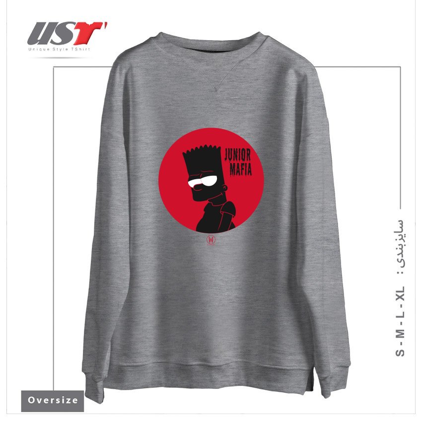 طرح JUNIOR MAFIA سوییشرت اورسایزرنگ طوسی ملانژ