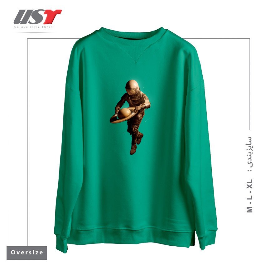 طرح SATURNTABLE سوییشرت اورسایزرنگ سبز سدری