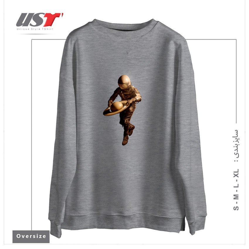 طرح SATURNTABLE سوییشرت اورسایزرنگ طوسی ملانژ