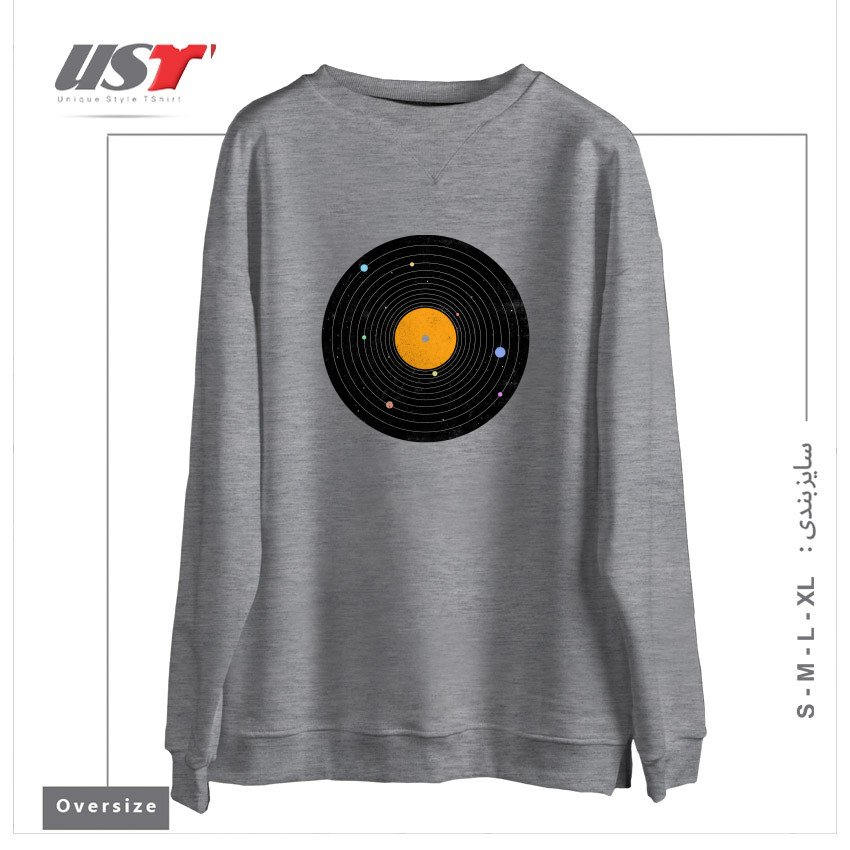طرح SPACE SOUNDS سوییشرت اورسایزرنگ طوسی ملانژ