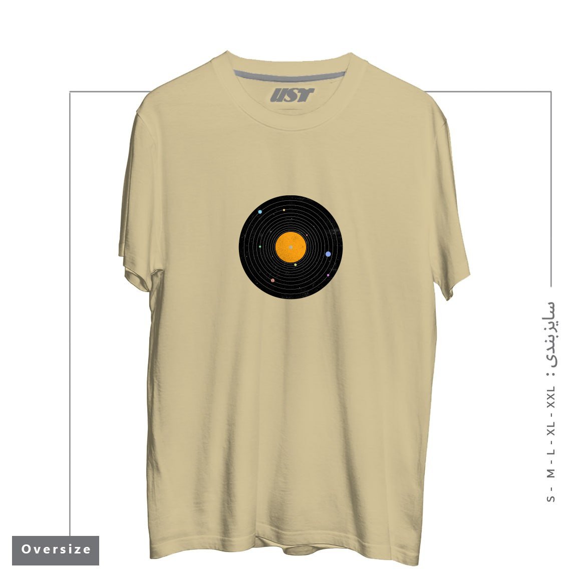 طرح SPACE SOUNDS تیشرت اورسایزرنگ نخودی