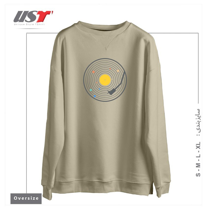 طرح THE VINYL SYSTEM (COLOUR) سوییشرت اورسایزرنگ نخودی