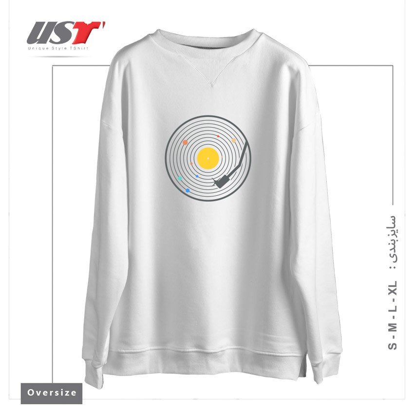 طرح THE VINYL SYSTEM (COLOUR) سوییشرت اورسایزرنگ سفید