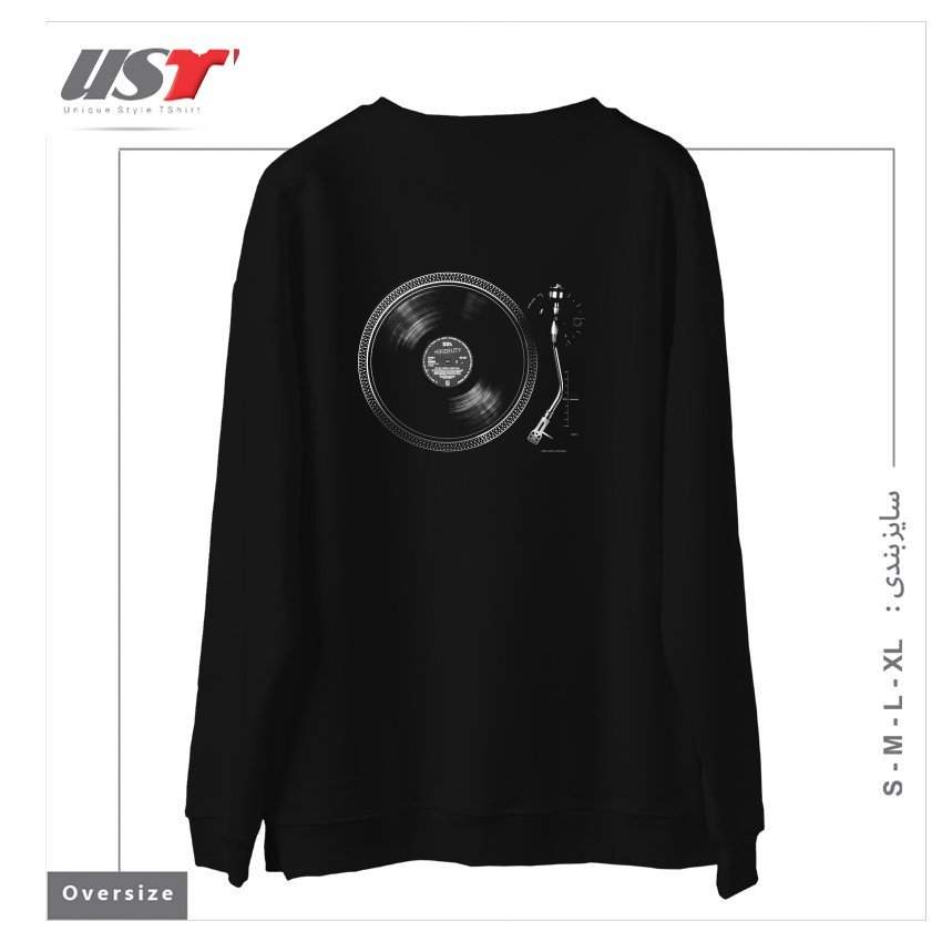 طرح TURNTABLE سوییشرت اورسایزرنگ مشکی