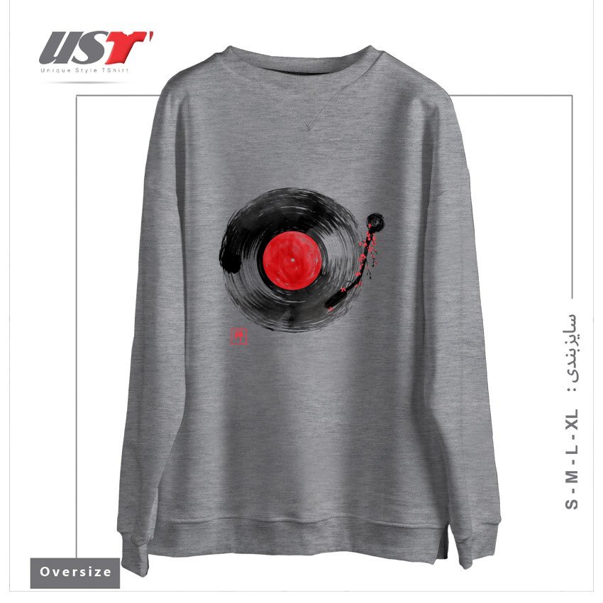 طرح ZEN MUSIC1 سوییشرت اورسایزرنگ طوسی ملانژ