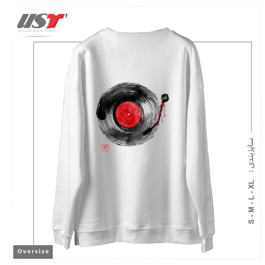 طرح ZEN MUSIC1 سوییشرت اورسایزرنگ سفید