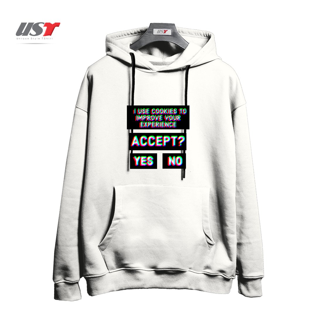 طرح ACCEPT COOKIES هودی اورسایزرنگ سفید