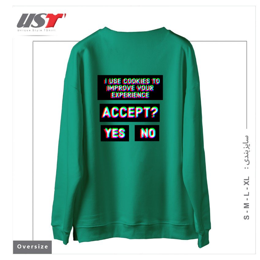 طرح ACCEPT COOKIES سوییشرت اورسایزرنگ سبز سدری