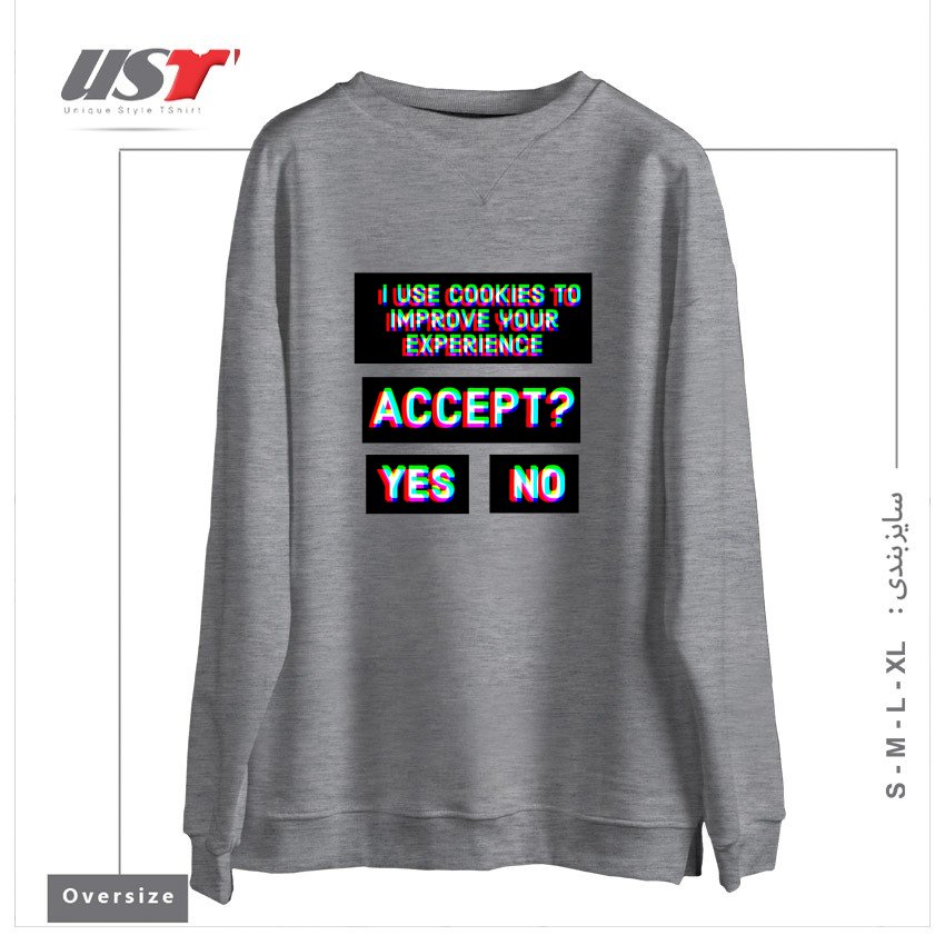 طرح ACCEPT COOKIES سوییشرت اورسایزرنگ طوسی ملانژ