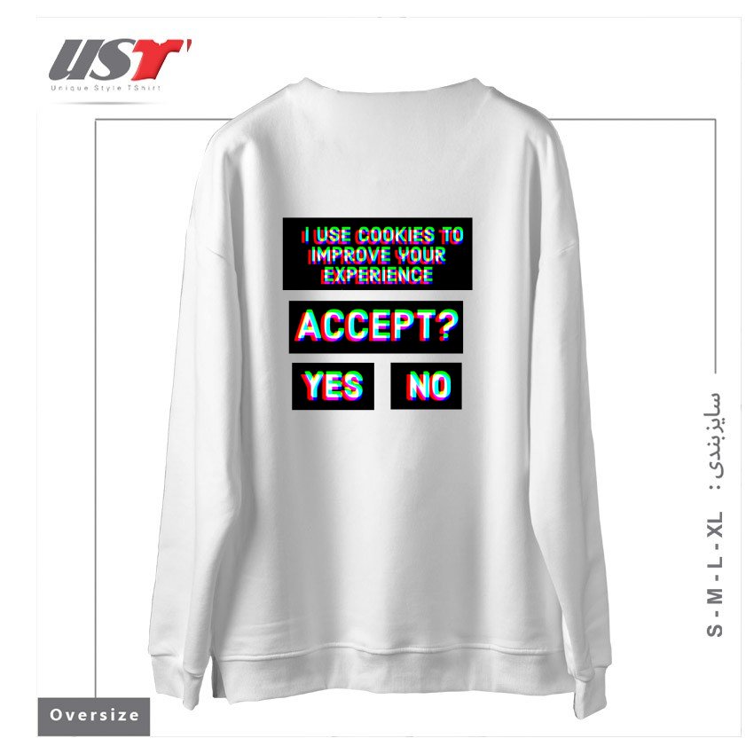 طرح ACCEPT COOKIES سوییشرت اورسایزرنگ سفید