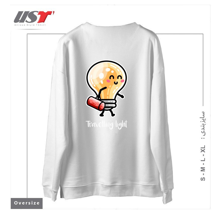 طرح KAWAII CUTE TRAVELLING LIGHT PUN سوییشرت اورسایزرنگ سفید