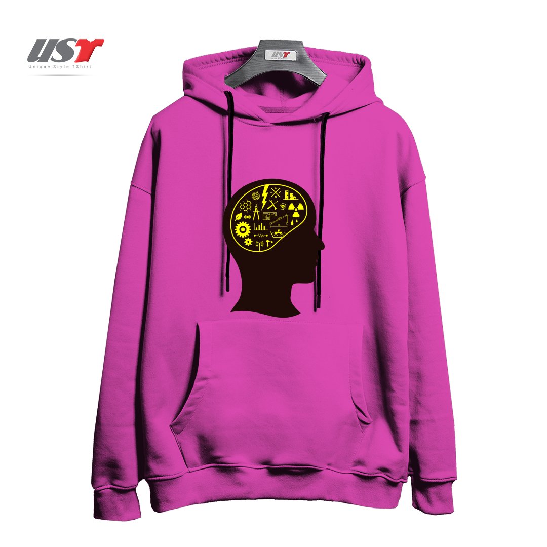 طرح ENGINEERING MIND هودی اورسایزرنگ صورتی