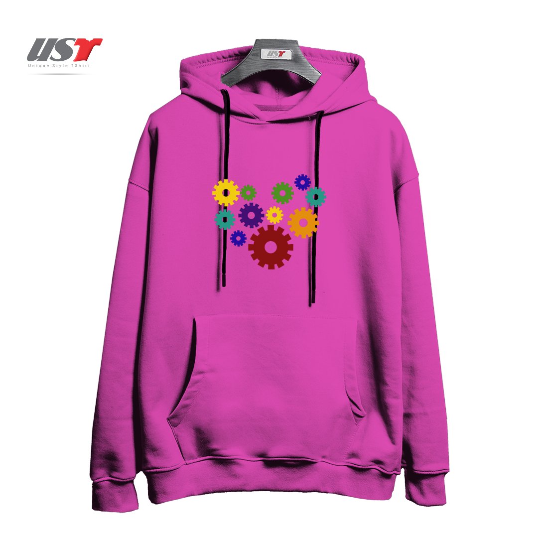 طرح RAINBOW GEARS هودی اورسایزرنگ صورتی