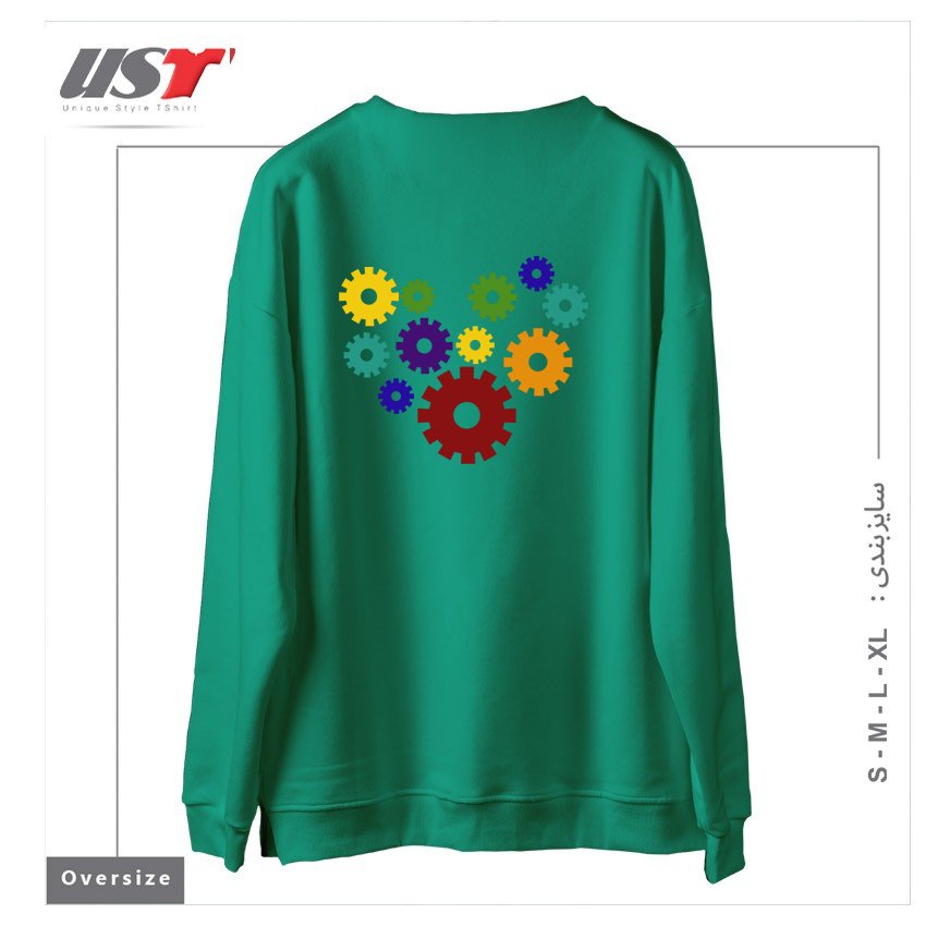طرح RAINBOW GEARS سوییشرت اورسایزرنگ سبز سدری