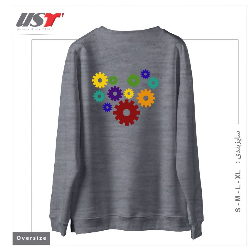 طرح RAINBOW GEARS سوییشرت اورسایزرنگ طوسی ملانژ