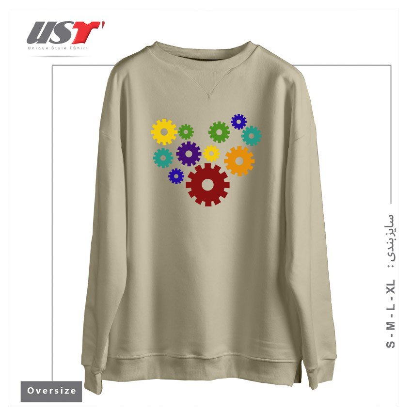 طرح RAINBOW GEARS سوییشرت اورسایزرنگ نخودی