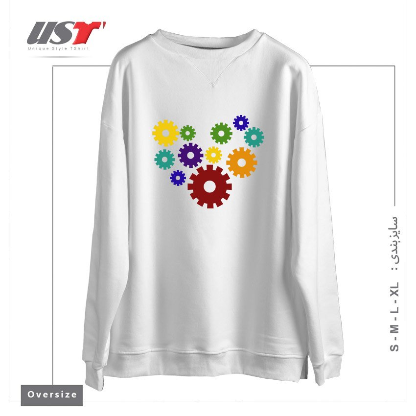 طرح RAINBOW GEARS سوییشرت اورسایزرنگ سفید
