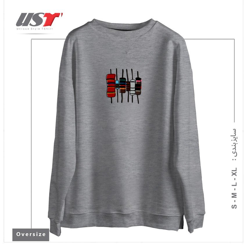 طرح RESISTORS - COLOR سوییشرت اورسایزرنگ طوسی ملانژ