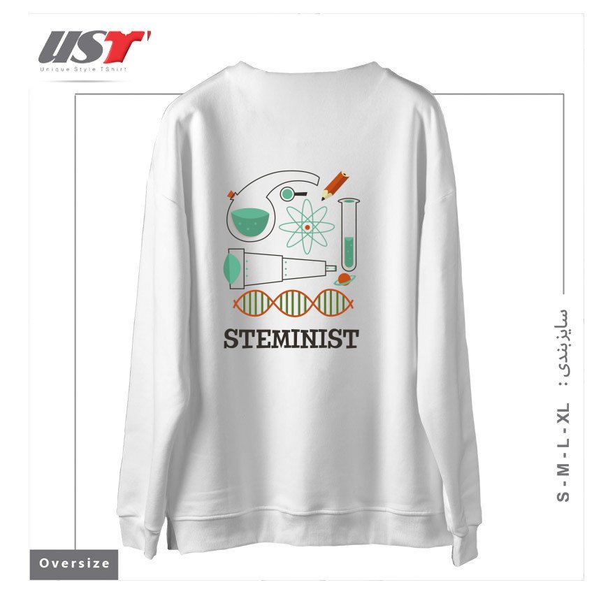 طرح STEMINIST SCIENCE RETRO TECHNOLOGY ENGINEERING MATH STEM سوییشرت اورسایزرنگ سفید